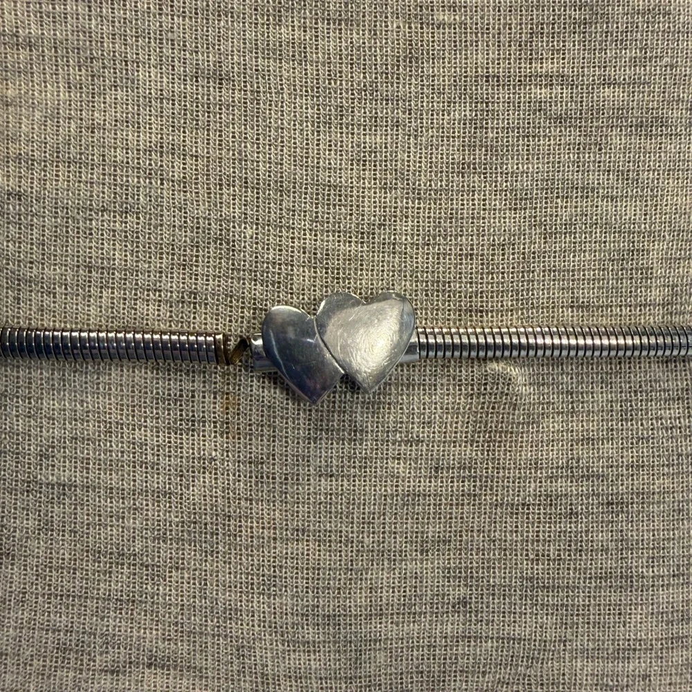 Vintage Silver Snake Chain Belt Double Heart Clasp Romantic Coquette 80 Made USA